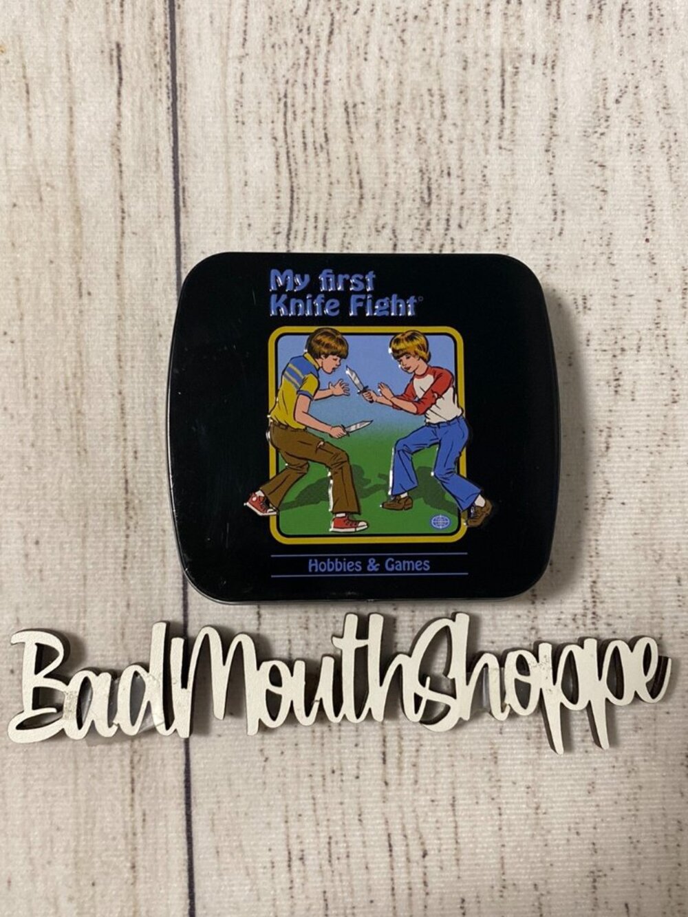 Warped Childhood MY FIRST KNIFE FIGHT Macabre Funny Halloween Collector Tin